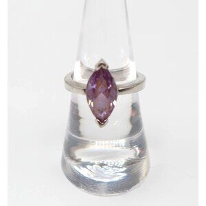 Pale Lavender Glass marquis Stone Sliver Tone Ring Size 7 Solitaire Classic